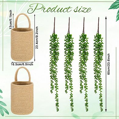 Rope Basket With Pearls Succulents Home Decor