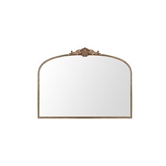 Vintage Arched Gold Mirror 40x30 Inch, Ornate Antique Brass Finish