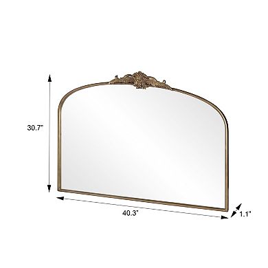 Vintage Arched Gold Mirror 40x30 Inch, Ornate Antique Brass Finish