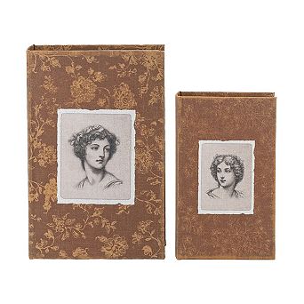 Set of 2 Vintage Decorative Book Boxes with Elegant Lady Motifs, 7.1x2.8x10.6" and 5.1x2x8.3"