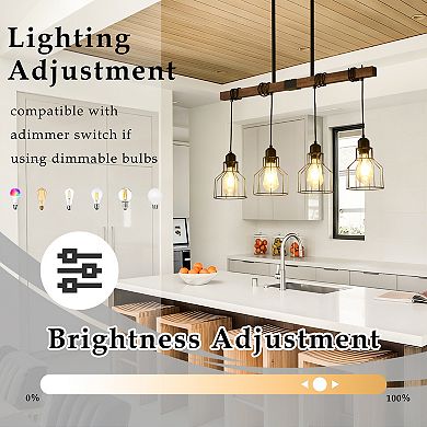 Modern Farmhouse 32-Inch 4-Light Matte Black and Wood Linear Ceiling Light Chandelier