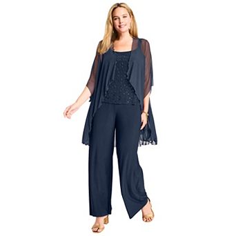Woman Within Plus Size 3 pc Pant Set With Beaded Tank
