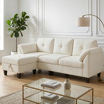 Opoiar 79" L-Shaped Sectional Sofa with Storage Ottoman, Reversible Chaise, Linen Couch