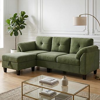 Opoiar 79" L-Shaped Sectional Sofa with Storage Ottoman, Reversible Chaise, Linen Couch