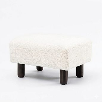 Faux Fur Storage Ottoman, Padded Footstool, Wood Legs, Multi-Use