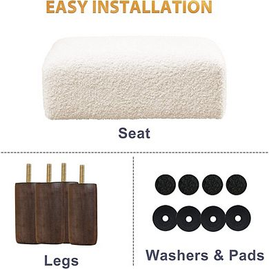 Faux Fur Storage Ottoman, Padded Footstool, Wood Legs, Multi-Use