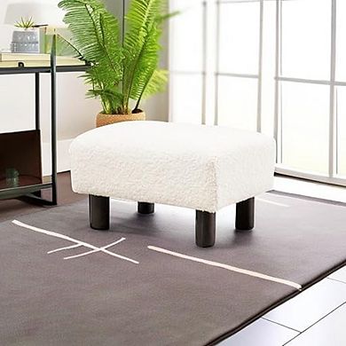 Faux Fur Storage Ottoman, Padded Footstool, Wood Legs, Multi-Use