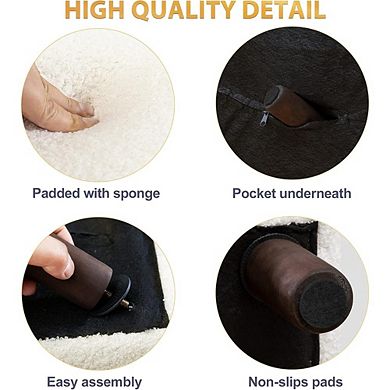 Faux Fur Storage Ottoman, Padded Footstool, Wood Legs, Multi-Use