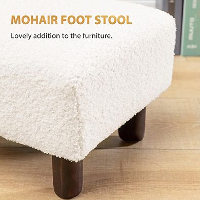 Faux Fur Storage Ottoman, Padded Footstool, Wood Legs, Multi-Use