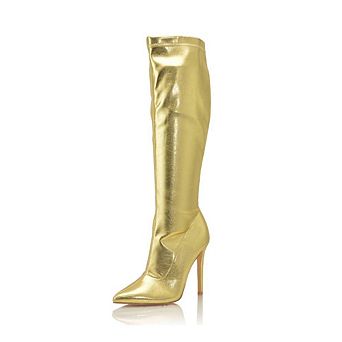 GIOVANNI Sleek Pointed Toe Stiletto Heel Knee High Boots