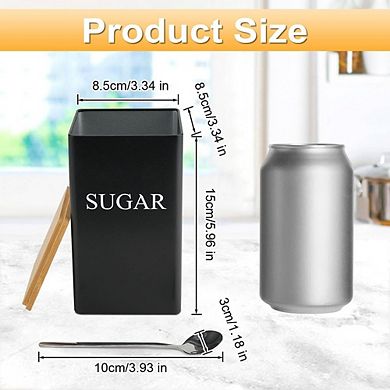 3-Piece Black Metal Coffee and Sugar Canister Set with Spoons