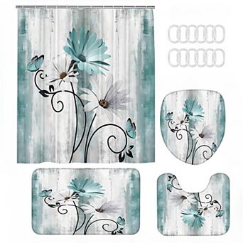 Rustic Farmhouse Shower Curtain Set 4 pc , with Shower Curtain and Rugs and Accessories
