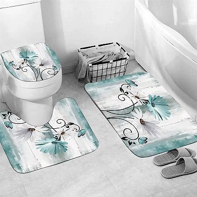 Rustic Farmhouse Shower Curtain Set 4pcs , with Shower Curtain and Rugs and Accessories