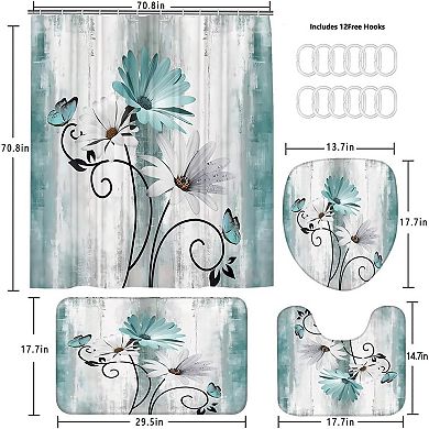 Rustic Farmhouse Shower Curtain Set 4pcs , with Shower Curtain and Rugs and Accessories