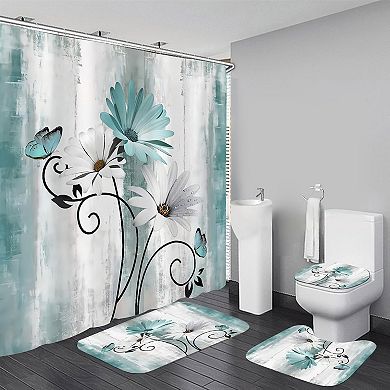 Rustic Farmhouse Shower Curtain Set 4pcs , with Shower Curtain and Rugs and Accessories
