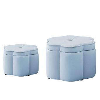 Set of 2 Ottoman with Storage Flower Shape Petal Ottoman Upholstered Velvet Storage Ottoman Bench