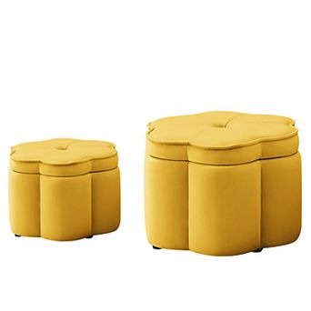 Set of 2 Ottoman with Storage Flower Shape Petal Ottoman Upholstered Velvet Storage Ottoman Bench