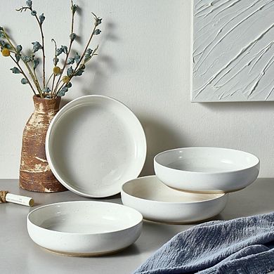 JUANWANG 4-Pack 8.3" Pasta Bowls, 34oz, White Ceramic, Dishwasher & Microwave Safe