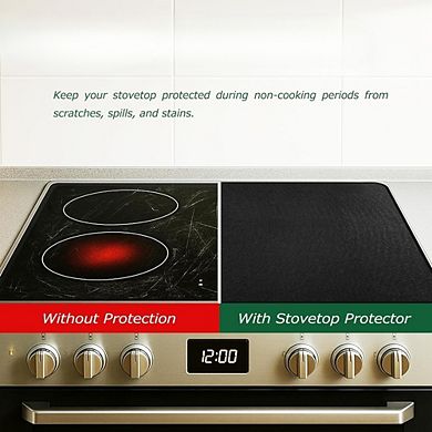 JUANWANG 30"x21" Fireproof Stove Top Cover, Heat Resistant Mat, Black