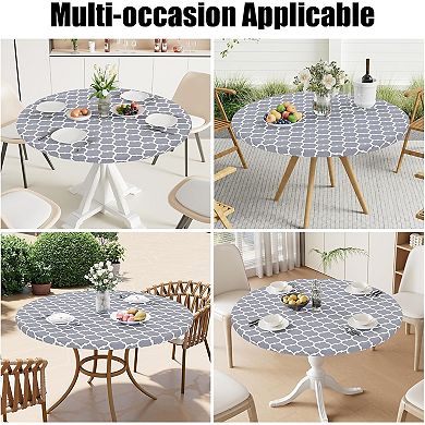Round Picnic Tablecloth, Waterproof Elastic Fitted Table Covers for45" - 56"Tables, Wipeable Flannel