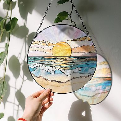 8" Stained Glass Suncatcher Window Hanging Ornament Beach Summer Decor Gift