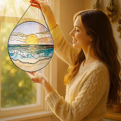 8" Stained Glass Suncatcher Window Hanging Ornament Beach Summer Decor Gift