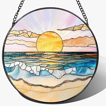 8" Stained Glass Suncatcher Window Hanging Ornament Beach Summer Decor Gift