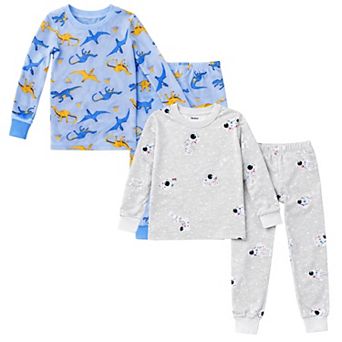 Kids Boys Blue Dinosaurs Astronauts 2 Pack Long Sleeve Pajamas Snug Fit