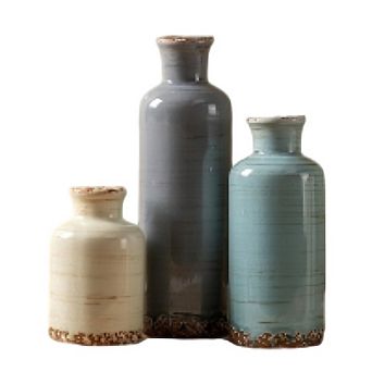 Ceramic Vase Set of 3 Decorative Vases, Modern Rustic Farmhouse Style