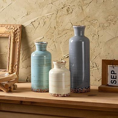 Ceramic Vase Set of 3 Decorative Vases, Modern Rustic Farmhouse Style