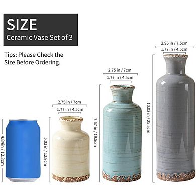 Ceramic Vase Set of 3 Decorative Vases, Modern Rustic Farmhouse Style