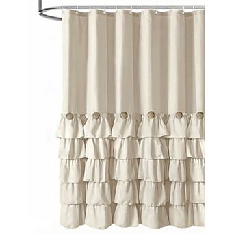 Ruffle Shower Curtain Neutral Shower Curtain Button Design Farmhouse Country Style Rustic Decorative