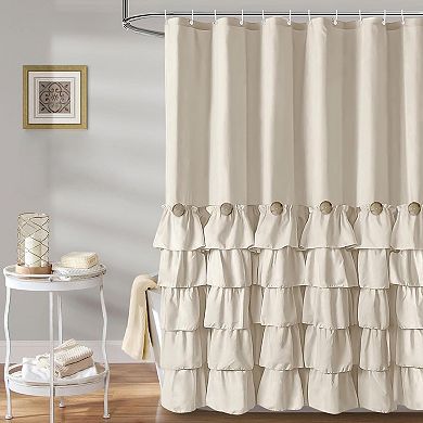 Ruffle Shower Curtain Neutral Shower Curtain Button Design Farmhouse Country Style Rustic Decorative