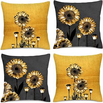 Pillow Covers,Black and Gold Throw Pillow Cases Set of 4 Decorative Summer Pillowcases for Sofa