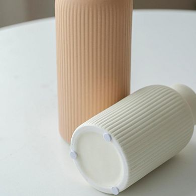 Ceramic Vase Set of 3 Decorative Ribbed Vases, Modern Earth Tone
