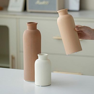 Ceramic Vase Set of 3 Decorative Ribbed Vases, Modern Earth Tone