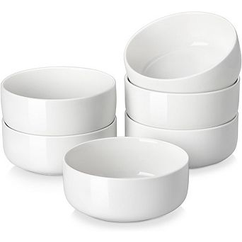JUANWANG 6-Pack 24oz Porcelain Cereal Bowls, Microwave & Dishwasher Safe, White