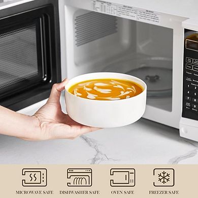 JUANWANG 6-Pack 24oz Porcelain Cereal Bowls, Microwave & Dishwasher Safe, White