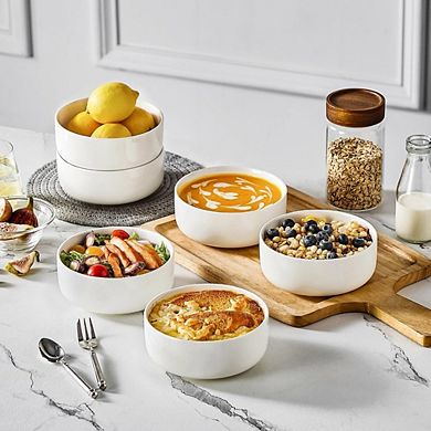 JUANWANG 6-Pack 24oz Porcelain Cereal Bowls, Microwave & Dishwasher Safe, White