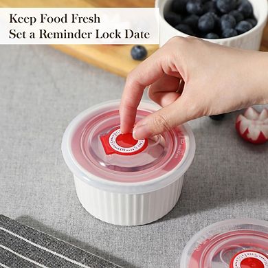 JUANWANG 6-Pack 8oz Ramekins with Lids, White Porcelain, Oven & Dishwasher Safe