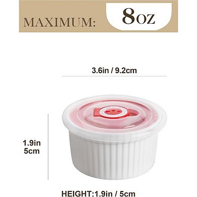 JUANWANG 6-Pack 8oz Ramekins with Lids, White Porcelain, Oven & Dishwasher Safe
