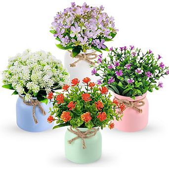 JUANWANG 4 Pack Small Faux Plants, Artificial Flowers for Table Centerpiece, Home & Office Decor