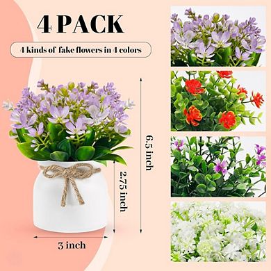 JUANWANG 4 Pack Small Faux Plants, Artificial Flowers for Table Centerpiece, Home & Office Decor