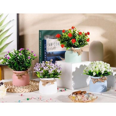 JUANWANG 4 Pack Small Faux Plants, Artificial Flowers for Table Centerpiece, Home & Office Decor