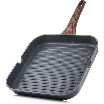 JUANWANG 9.5" Nonstick Grill Pan, Stovetop Griddle with Pour Spouts, Indoor Outdoor