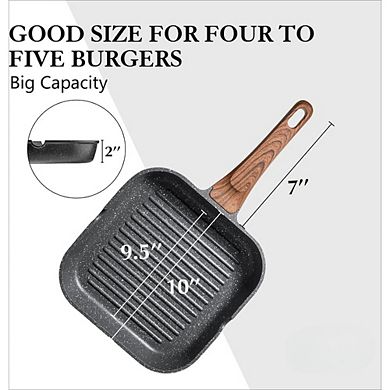 JUANWANG 9.5" Nonstick Grill Pan, Stovetop Griddle with Pour Spouts, Indoor Outdoor