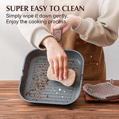 JUANWANG 9.5" Nonstick Grill Pan, Stovetop Griddle with Pour Spouts, Indoor Outdoor
