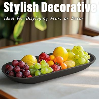 JUANWANG Long Black Dough Bowl Centerpiece, Anti-Slip Base, Minimalist Table Decor