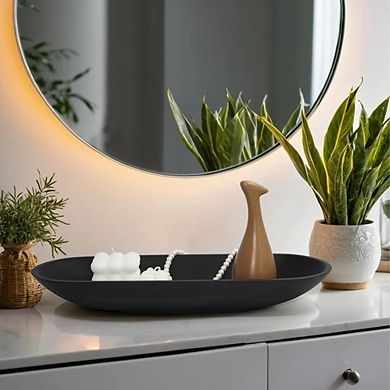 JUANWANG Long Black Dough Bowl Centerpiece, Anti-Slip Base, Minimalist Table Decor