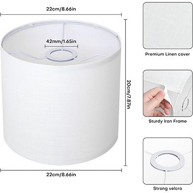 JUANWANG White Linen Drum Lampshade, 8.66" Top/Bottom, 7.87" H, Easy Assembly